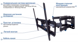 Кронштейн для телевизора Kromax PIXIS-XL черный 40-90 макс.50кг настенный поворот и наклон
