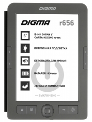Электронная книга Digma R656 Cover 6 E-Ink Carta 800x600 600MHz/4Gb/microSDHC/подсветка дисплея темно-серый (в компл.:обложка)