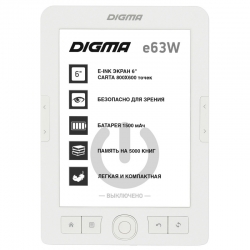 Электронная книга Digma E63W 6 E-Ink Carta 800x600 600MHz/4Gb/microSDHC белый