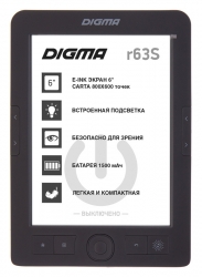 Электронная книга Digma R63S 6 E-Ink Carta 800x600 600MHz/4Gb/microSDHC/подсветка дисплея темно-серый