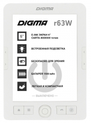 Электронная книга Digma R63W 6 E-Ink Carta 800x600 600MHz/4Gb/microSDHC/подсветка дисплея белый