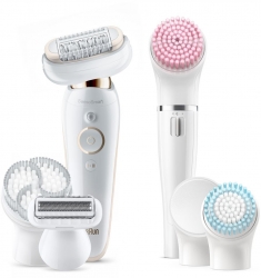 Эпилятор Braun SES 9100 3D + Прибор д/отшел + чехол скор.:2 насад.:8 от аккум. белый