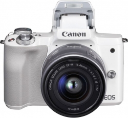 Фотоаппарат Canon EOS M50 белый 24.1Mpix 3 4K WiFi 15-45 IS STM LP-E12 (с объективом)