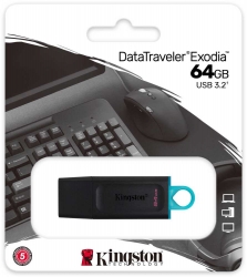 Флеш Диск Kingston 64Gb DT Exodia DTX/64GB USB3.1 черный/голубой
