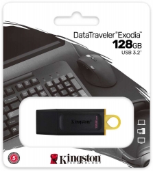Флеш Диск Kingston 128Gb DT Exodia DTX/128GB USB3.1 черный/желтый