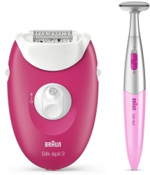 Эпилятор Braun SE 3-420 + Trimmer скор.:2 насад.:1 белый/розовый