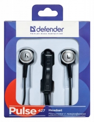 Гарнитура вкладыши Defender Pulse 427 1.2м черный/серебристый проводные в ушной раковине (63427)
