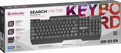Клавиатура Defender Search HB-790 RU черный USB (подставка для запястий)