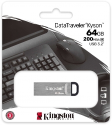 Флеш Диск Kingston 64Gb DT Kyson DTKN/64GB USB3.1 серебристый/черный