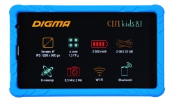 Планшет Digma CITI Kids 81 MT8321 (1.3) 4C/RAM2Gb/ROM32Gb 8 IPS 1280x800/3G/Android 10.0 Go/синий/2Mpix/0.3Mpix/BT/GPS/WiFi/Touch/microSDHC 64Gb/mi