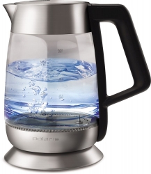 Чайник электрический Polaris PWK 1898CGLD 1.7л. 2200Вт серебристый/черный (корпус: стекло)