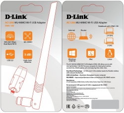 Сетевой адаптер WiFi D-Link DWA-185/RU/A1A AC1200 USB 3.0 (ант.внеш.съем) 1ант.