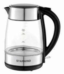 Чайник электрический Starwind SKG3026 1.7л. 2200Вт черный/серебристый (корпус: стекло)
