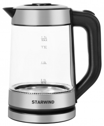 Чайник электрический Starwind SKG3081 1.7л. 1700Вт черный/серебристый (корпус: стекло)