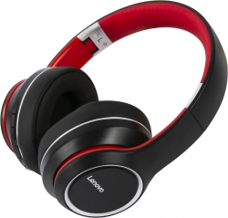 Гарнитура мониторные Lenovo HD200 черный/красный беспроводные bluetooth оголовье (УТ000023545)