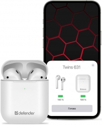 Гарнитура вкладыши Defender Twins 631 белый беспроводные bluetooth в ушной раковине (63631)