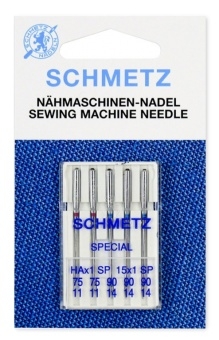 Иглы для швейных машин Schmetz 130/705 HAx1 SP 75(2)90(3)  5шт Super Stretch Blister