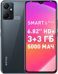 Смартфон Infinix X6823C SMART 6 PLUS 64Gb 3Gb черный моноблок 3G 4G 2Sim 6.82 720x1640 Android 12 8Mpix 802.11 a/b/g/n/ac GPS GSM900/1800 GSM1900 Tou