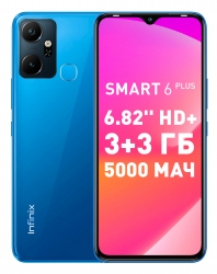 Смартфон Infinix X6823C Smart 6 Plus 64Gb 3Gb синий моноблок 3G 4G 2Sim 6.82 720x1640 Android 12 8Mpix 802.11 a/b/g/n/ac GPS GSM900/1800 GSM1900 Touc