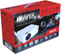 Проектор Hiper Cinema A7 White LCD 3500Lm (1280x720) 2000:1 ресурс лампы:50000часов 2xUSB typeA 1xHDMI 1кг