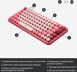 Клавиатура Logitech POP Keys механическая розовый/красный BT/Radio