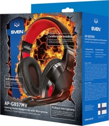 Наушники с микрофоном Sven AP-G857MV черный/красный 2.2м мониторные оголовье