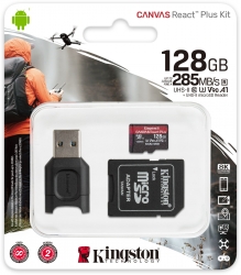 Флеш карта microSDXC 128Gb Class10 Kingston MLPMR2/128GB Canvas React Plus + adapter Card Reader