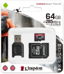 Флеш карта microSDXC 64Gb Class10 Kingston MLPMR2/64GB Canvas React Plus + adapter Card Reader