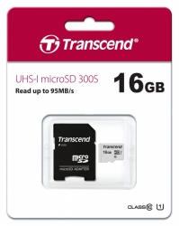 Флеш карта microSDHC 16Gb Class10 Transcend TS16GUSD300S-A + adapter