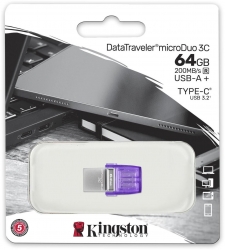 Флеш Диск Kingston 64Gb DataTraveler microDuo 3C DTDUO3CG3/64GB USB3.0 фиолетовый