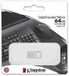Флеш Диск Kingston 64Gb DataTraveler Micro DTMC3G2/64GB USB3.0 серебристый