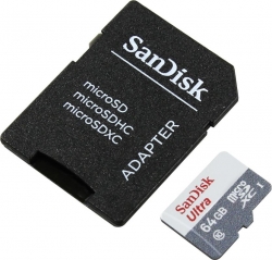 Флеш карта microSDXC 64Gb Class10 Sandisk SDSQUNS-064G-GN3MA Ultra 80 + adapter