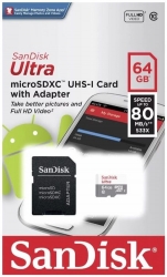 Флеш карта microSDXC 64Gb Class10 Sandisk SDSQUNS-064G-GN3MA Ultra 80 + adapter