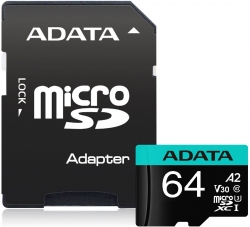 Флеш карта microSDXC 64Gb Class10 A-Data AUSDX64GUI3V30SA2-RA1 Premier Pro + adapter