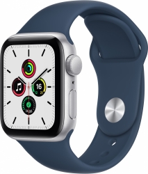 Смарт-часы Apple Watch SE A2351 40мм OLED корп.серебристый рем.синий омут разм.брасл.:130-200мм (MKNY3LL/A)