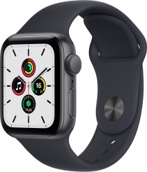 Смарт-часы Apple Watch SE A2351 40мм OLED корп.серый космос рем.темная ночь разм.брасл.:130-200мм (MKQ13LL/A)
