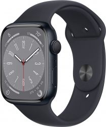 Смарт-часы Apple Watch Series 8 А2771 45мм OLED корп.темная ночь рем.темная ночь разм.брасл.:M/L (MNUL3LL/A)