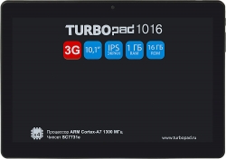 Планшет Turbo TurboPad 1016 Cortex A7 (1.3) 4C/RAM1Gb/ROM16Gb 10.1 IPS 1280x800/3G/Android 9.0/черный/2Mpix/0.3Mpix/BT/GPS/WiFi/Touch/microSD 32Gb/GPR