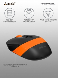 Мышь A4Tech Fstyler FG10S черный/оранжевый беспроводная
