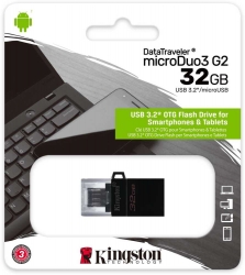 Флеш Диск Kingston 32Gb DT microDuo 3 G2 DTDUO3G2/32GB USB3.0 черный